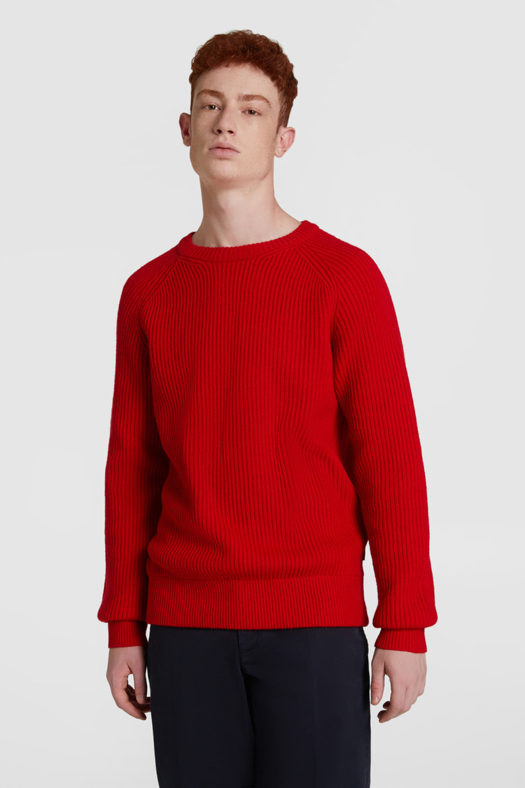 Rib-stitched wool crewneck sweater
