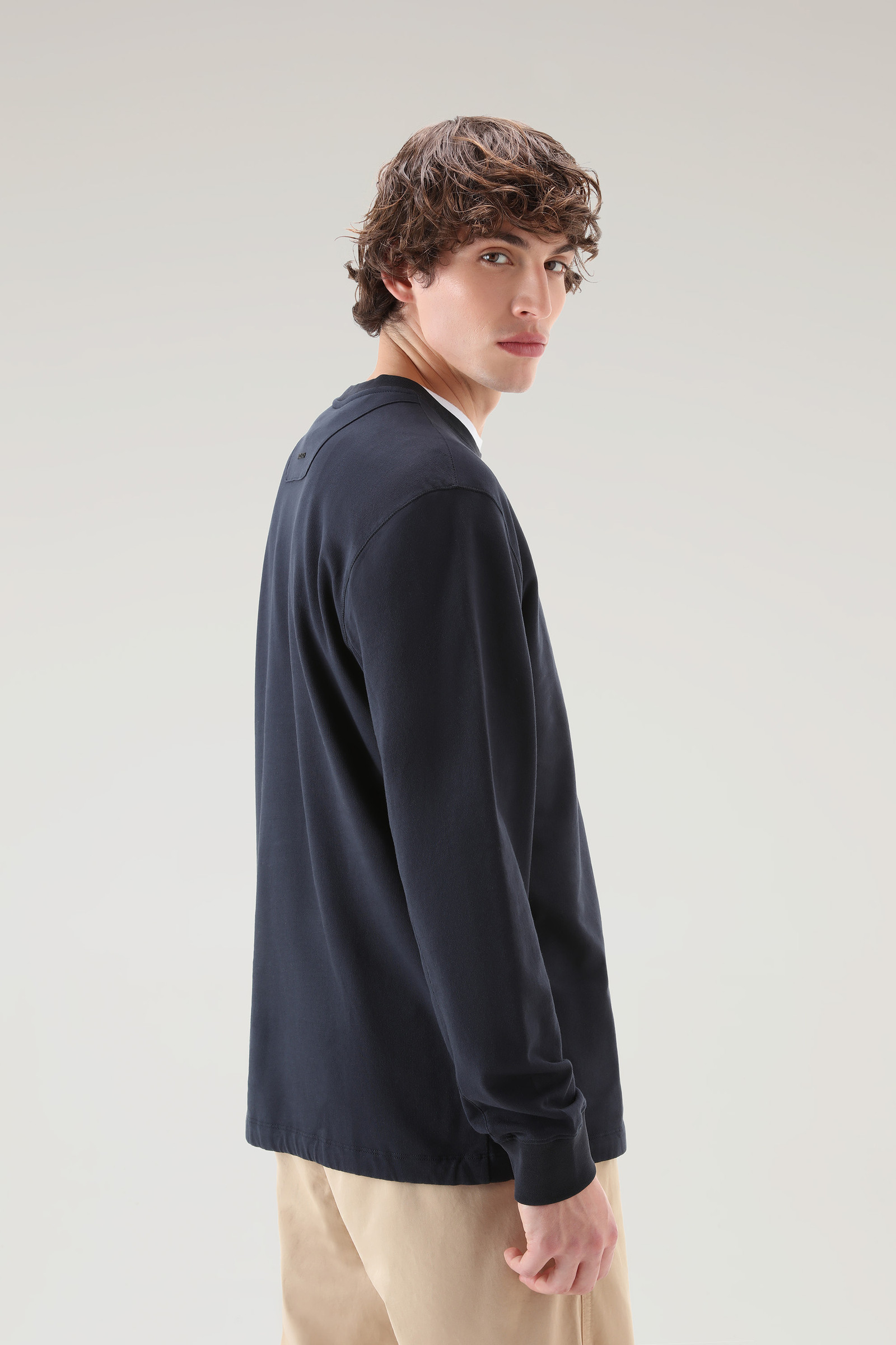 Crewneck in Pure Cotton Fleece with Zip Pocket Blue photo 3 | Woolrich