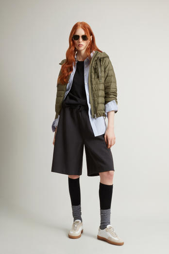 Padded Microfiber Jacket with Hood Green | Woolrich