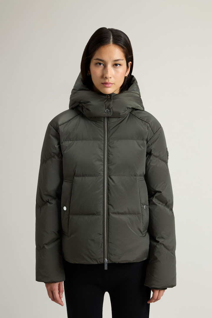 Short Alsea Down Jacket in Stretch Nylon with Detachable Hood Green photo 1 | Woolrich