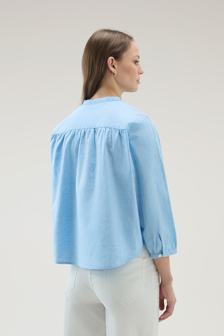 Girls' Band Collar Shirt in Cotton-linen Blend Blue photo 3 | Woolrich