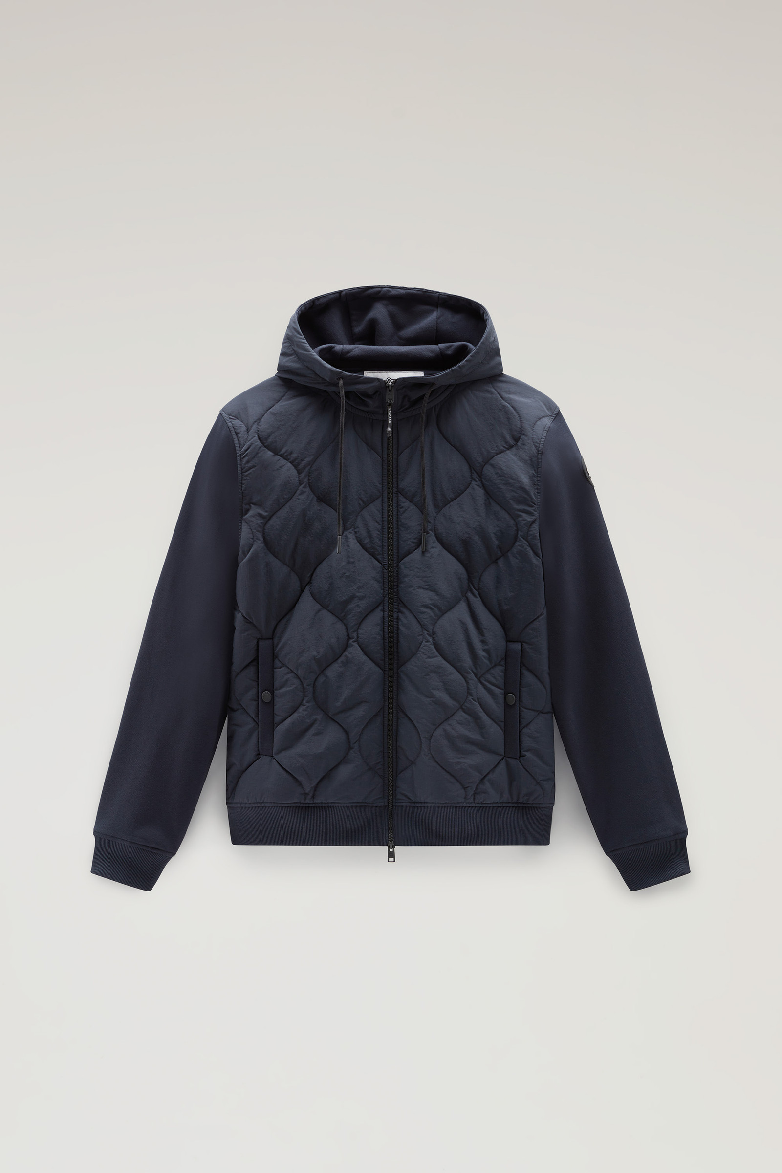 Zip-up Hybrid Hoodie in Cotton and Quilted Taslan Nylon Blue photo 5 | Woolrich