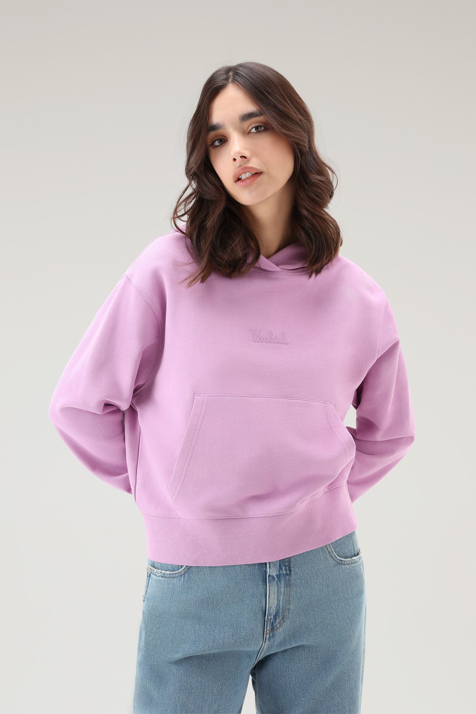 Kapuzenpullover aus reiner Baumwolle mit aufgesticktem Logo rosa photo 4 | Woolrich