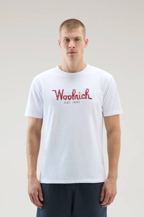 T-shirt in puro cotone con ricamo Bianco | Woolrich