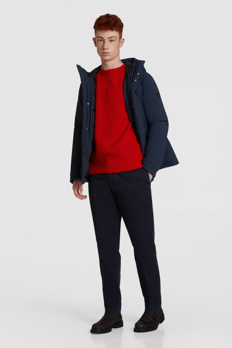 Rib-stitched wool crewneck sweater