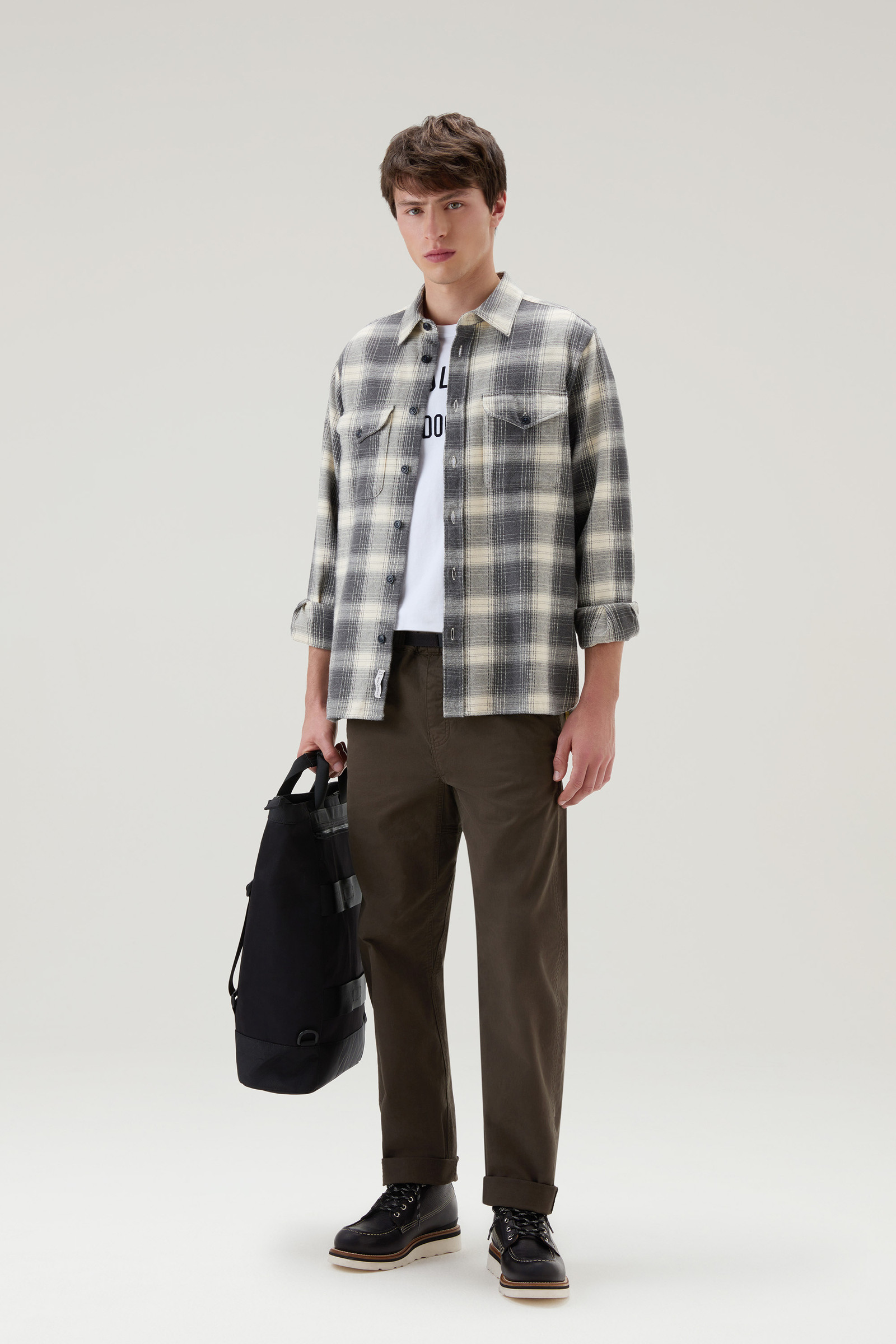 Camicia a quadri in flanella grigio photo 2 | Woolrich