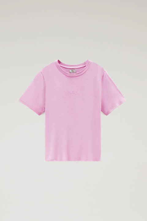 Embroidered Logo T-shirt in Pure Cotton Pink photo 2 | Woolrich