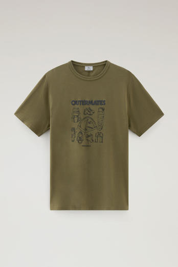 T-shirt en pur coton avec impression Outermates Vert | Woolrich