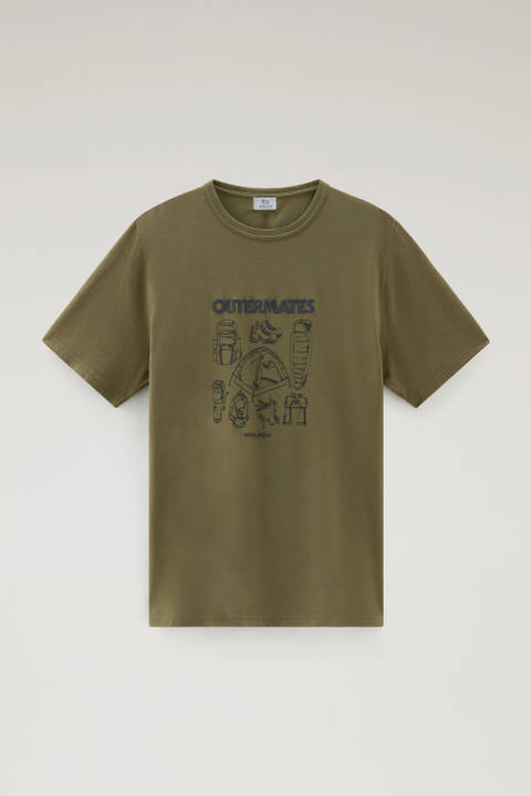 Pure Cotton T-Shirt with Outermates Print Green photo 2 | Woolrich
