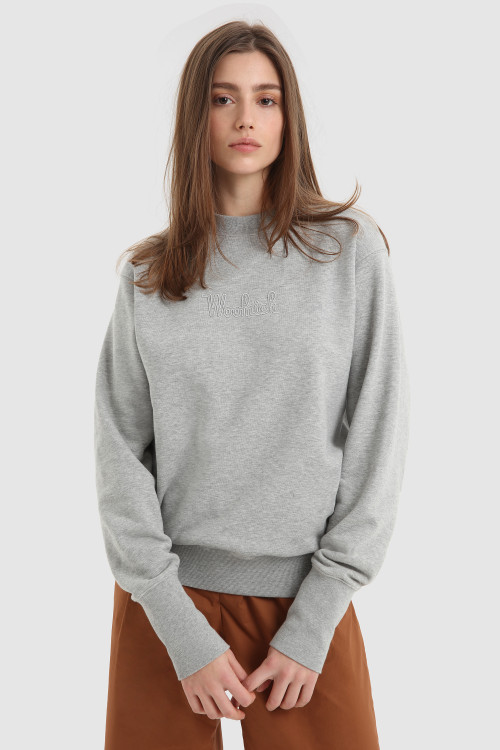 Sweatshirt met ronde hals en geborduurd logo op de voorkant Grey | Woolrich