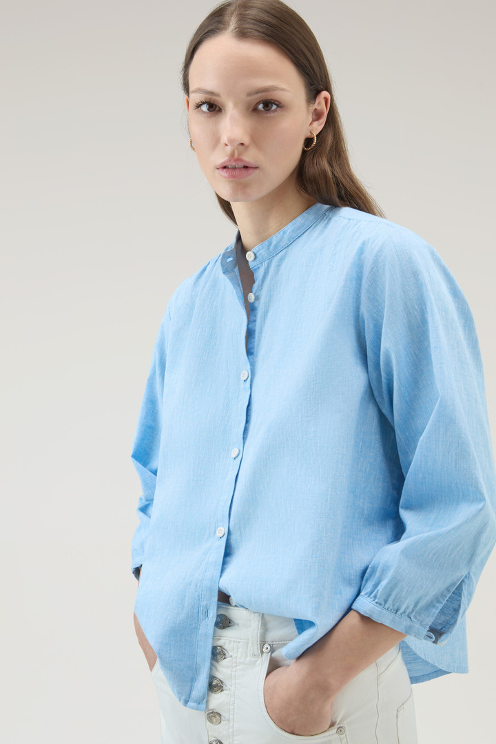 Girls' Band Collar Shirt in Cotton-linen Blend Blue photo 4 | Woolrich