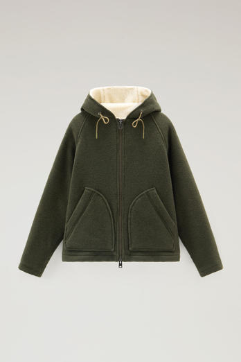 Hooded Jacket in Recycled Manteco Wool Blend Green | Woolrich