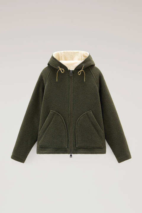 Hooded Jacket in Recycled Manteco Wool Blend Green photo 2 | Woolrich