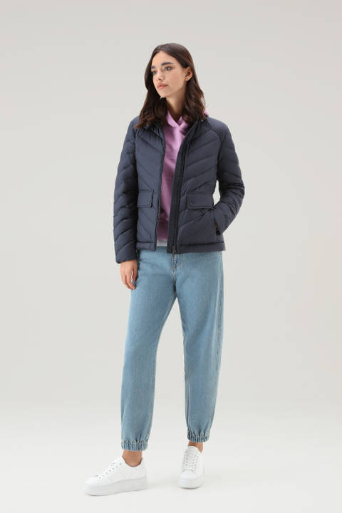 Short Padded Jacket with Chevron Quilting Blue | Woolrich