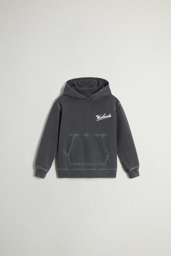 Sweat-shirt à capuche pour garçon teint en pièce en pur coton Noir | Woolrich
