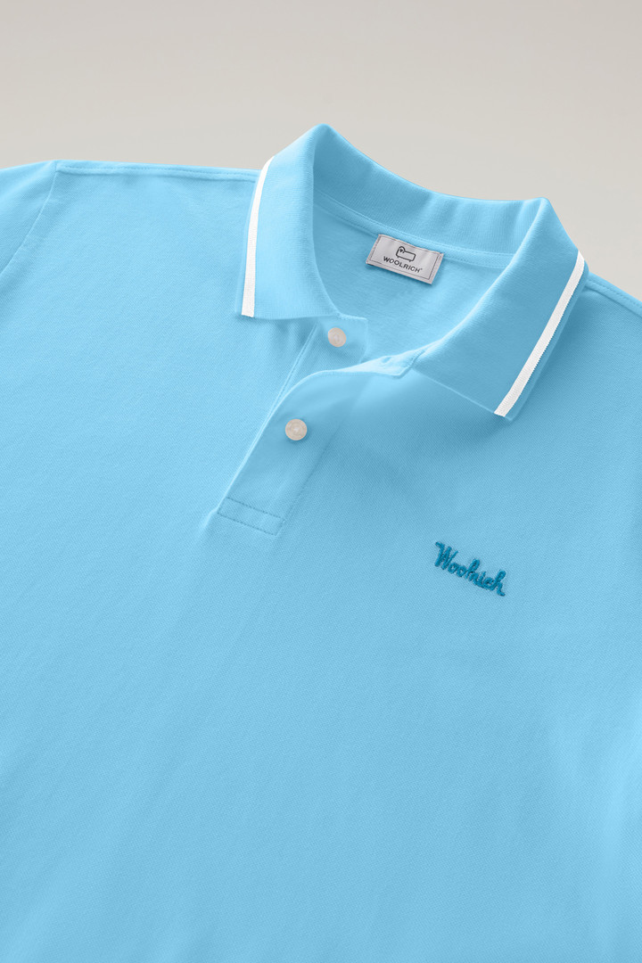 Monterey Polo Shirt in Stretch Cotton Piquet with Striped Edges Blue photo 6 | Woolrich