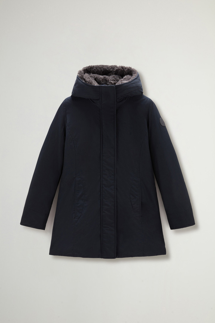 Boulder Parka in Ramar Cloth with Hood and Detachable Faux Fur Trim Blue photo 6 | Woolrich