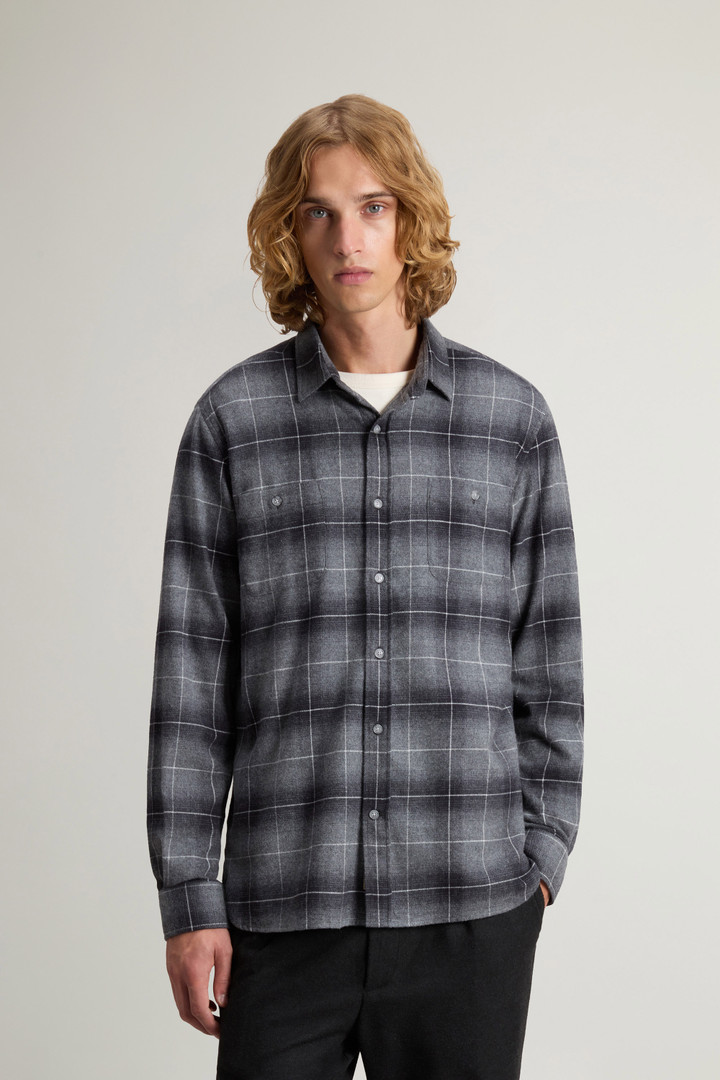 Camicia Uomo Casual Plaid Flanella Grigia A Righe - Maniche Lunghe Con Tasca - Taglia L (Cina L)