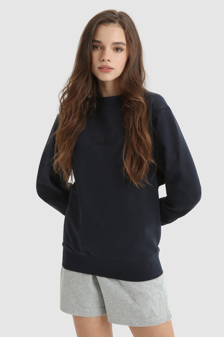Sudadera de cuello redondo con logotipo frontal bordado azul | Woolrich