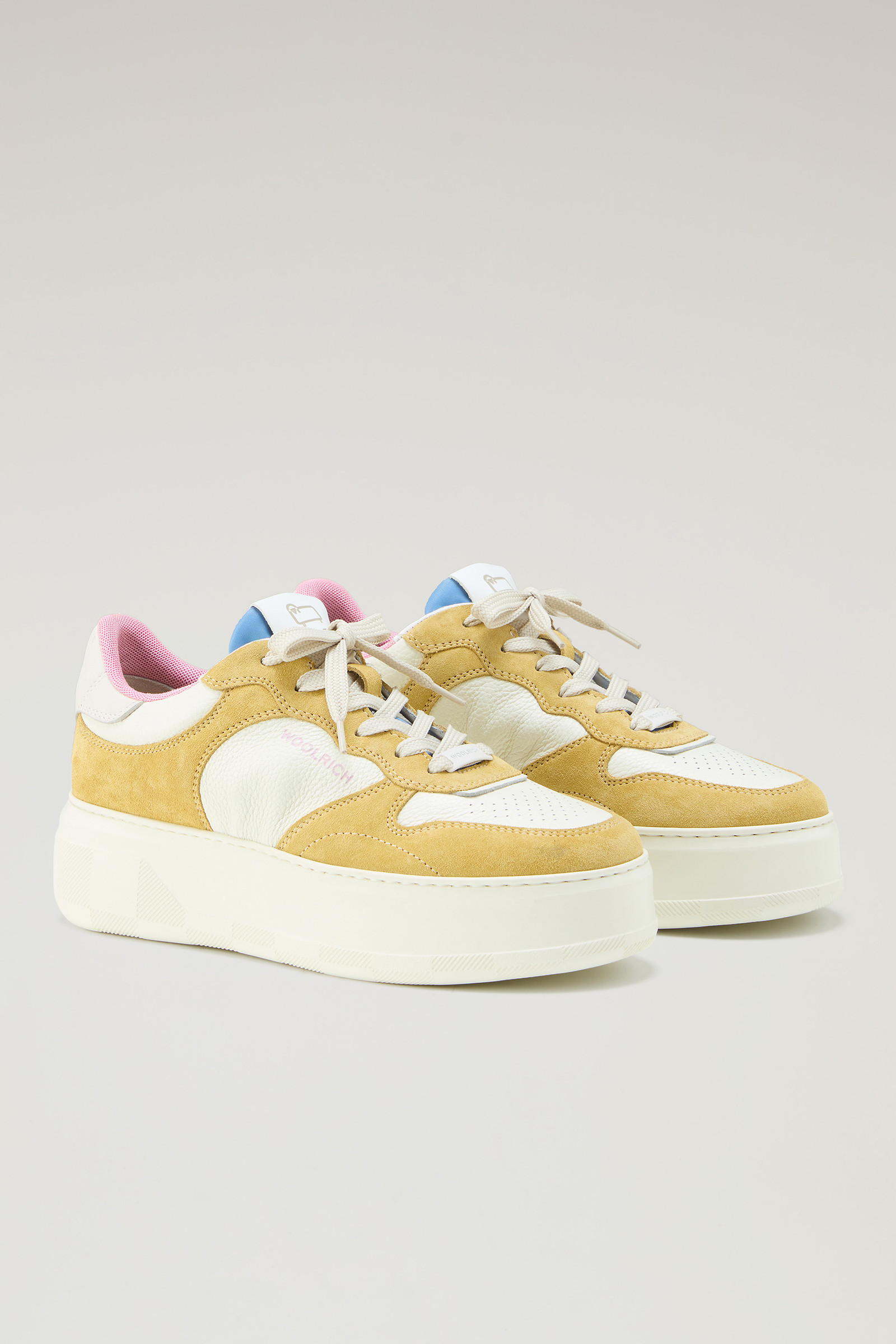 Chunky Court Sneakers in Soft Leather with Suede Inserts Yellow photo 2 | Woolrich