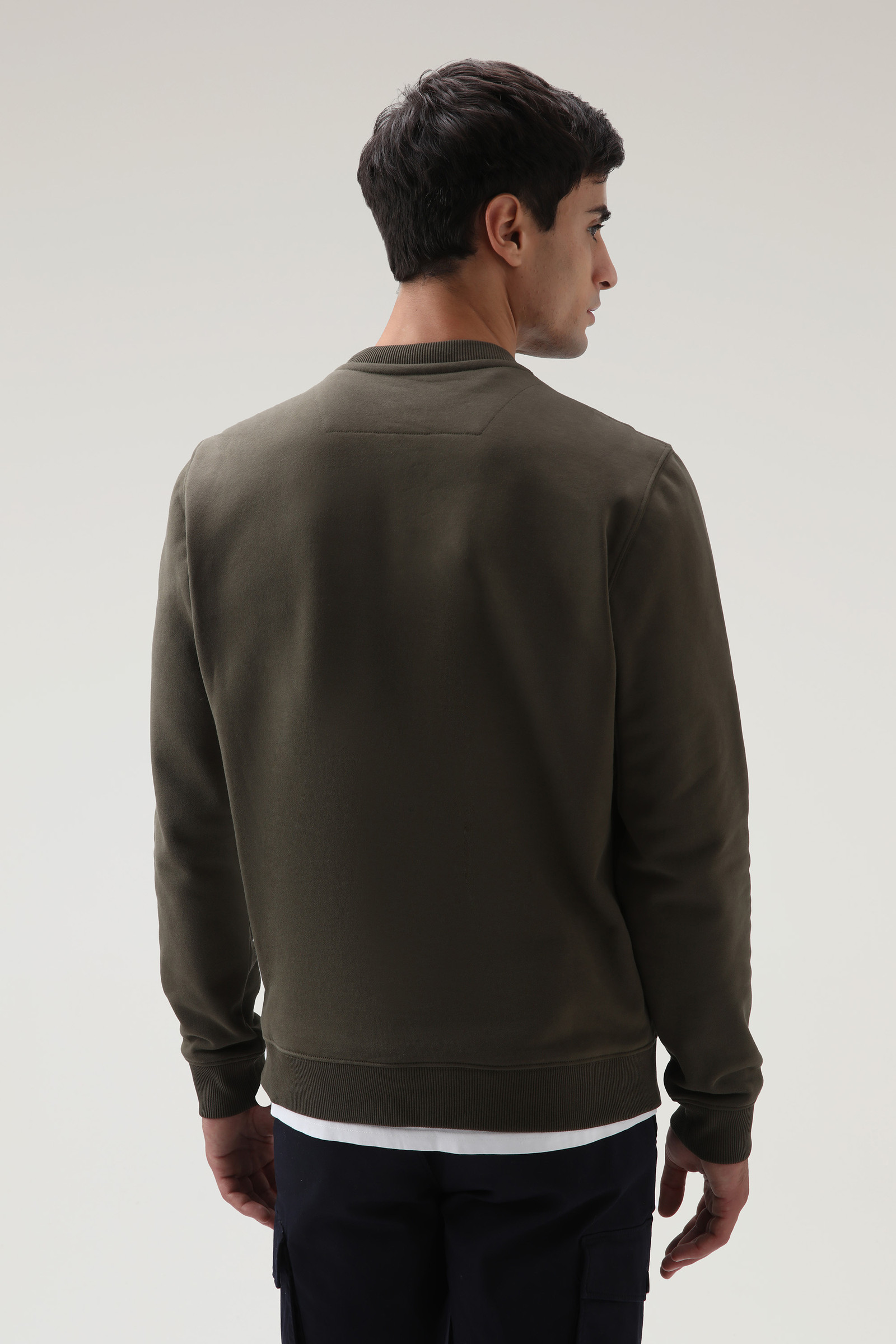 Sweat-shirt à col rond en coton biologique et nylon Taslan Vert photo 3 | Woolrich