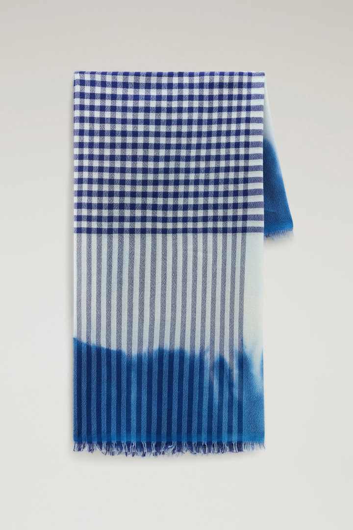 Wool and Cotton Blend Scarf with Micro-Check Pattern Blue photo 1 | Woolrich