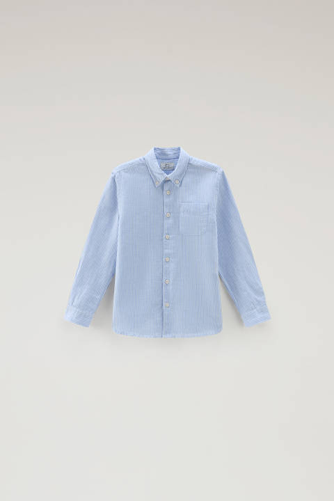 Boys' Shirt in Striped Linen and Cotton Blend Blue | Woolrich