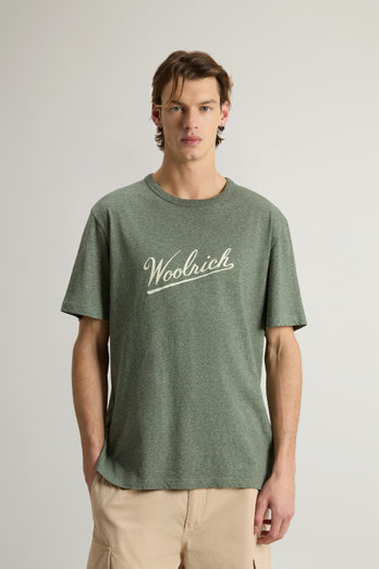 T-Shirt in Pure Cotton Mouliné Green | Woolrich