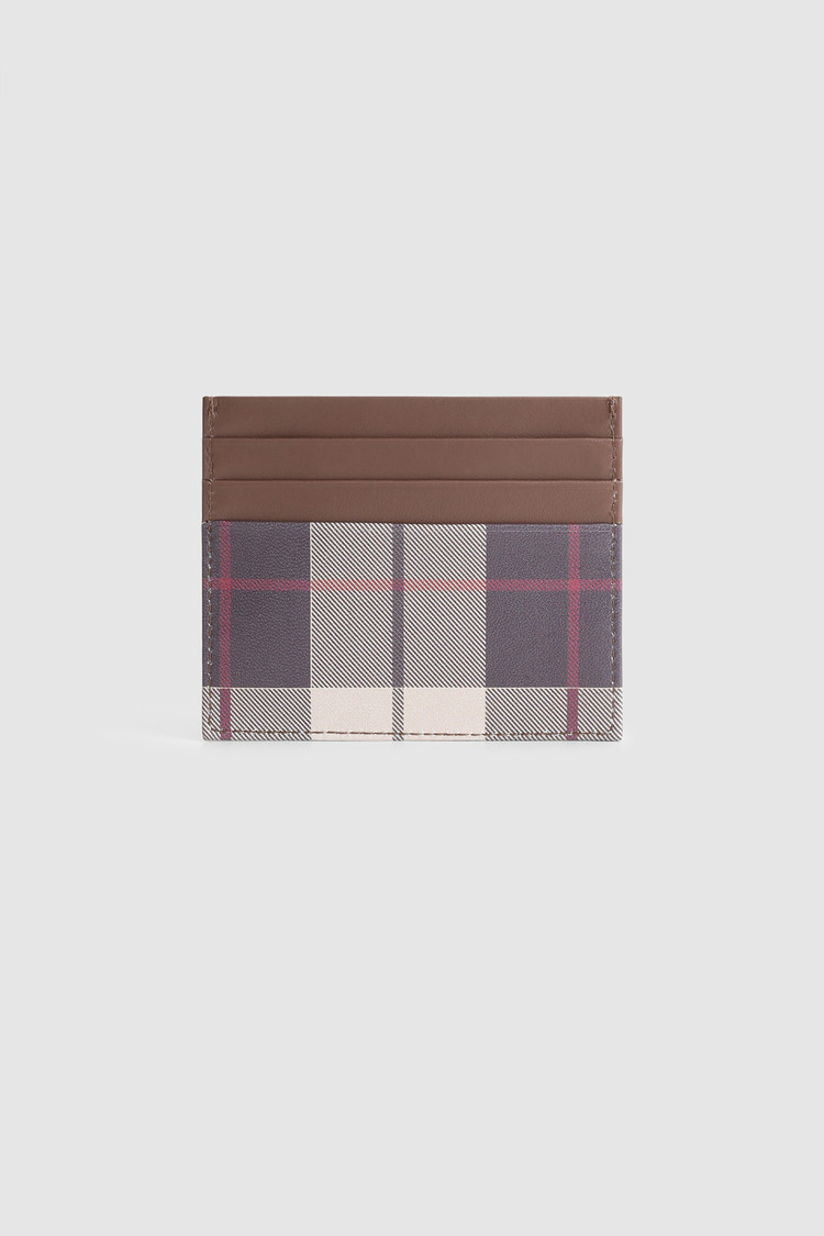 Leather Card Holder with logo and check pattern