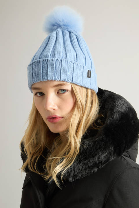 Beanie in Pure Virgin Wool with Cashmere Pom-Pom Blue photo 2 | Woolrich