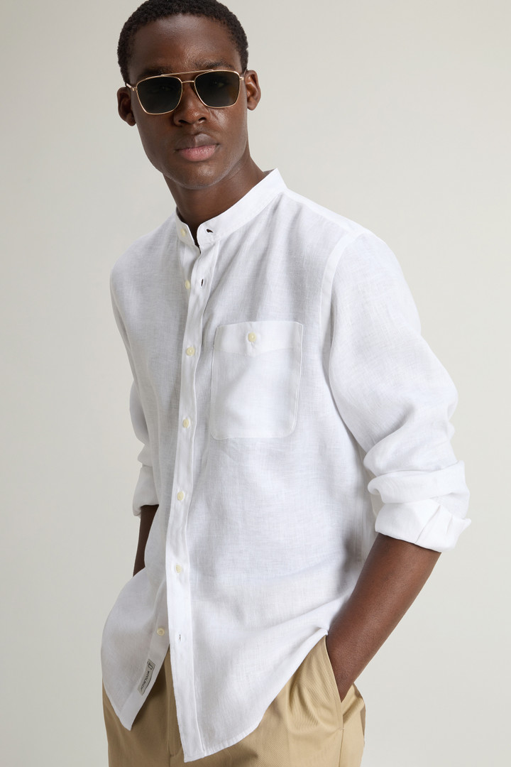 Garment-dyed Shirt with Mandarin Collar in Pure Linen White photo 4 | Woolrich