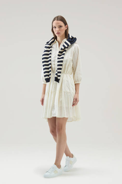 Kurzes Kleid aus reiner Baumwolle mit Lochstickerei Weiß | Woolrich
