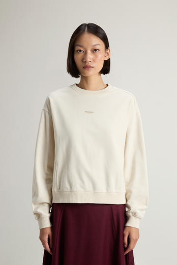 Crewneck Sweatshirt in Pure Cotton with Embroidered Logo White | Woolrich
