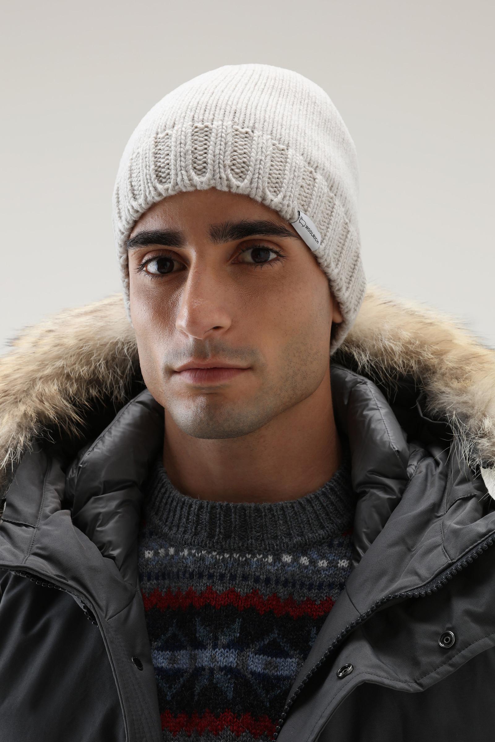 Unisex Soft Wool Beanie in Virgin Wool White photo 3 | Woolrich
