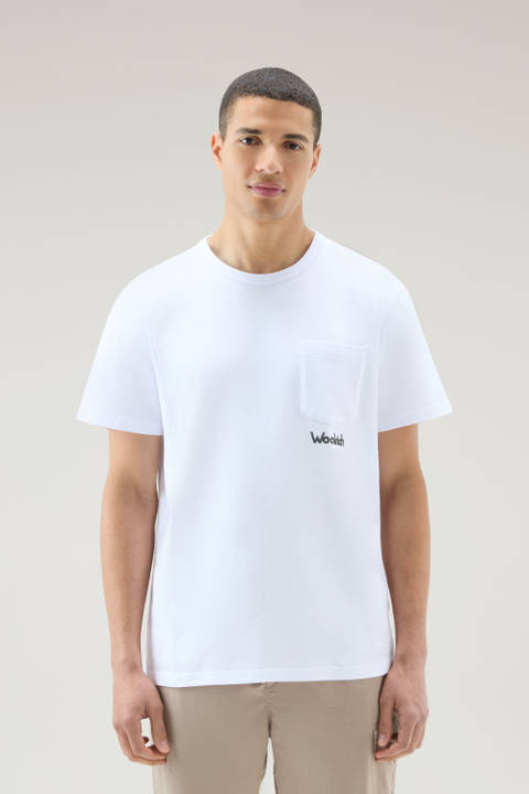 Pure Cotton T-Shirt with Trail Print White | Woolrich