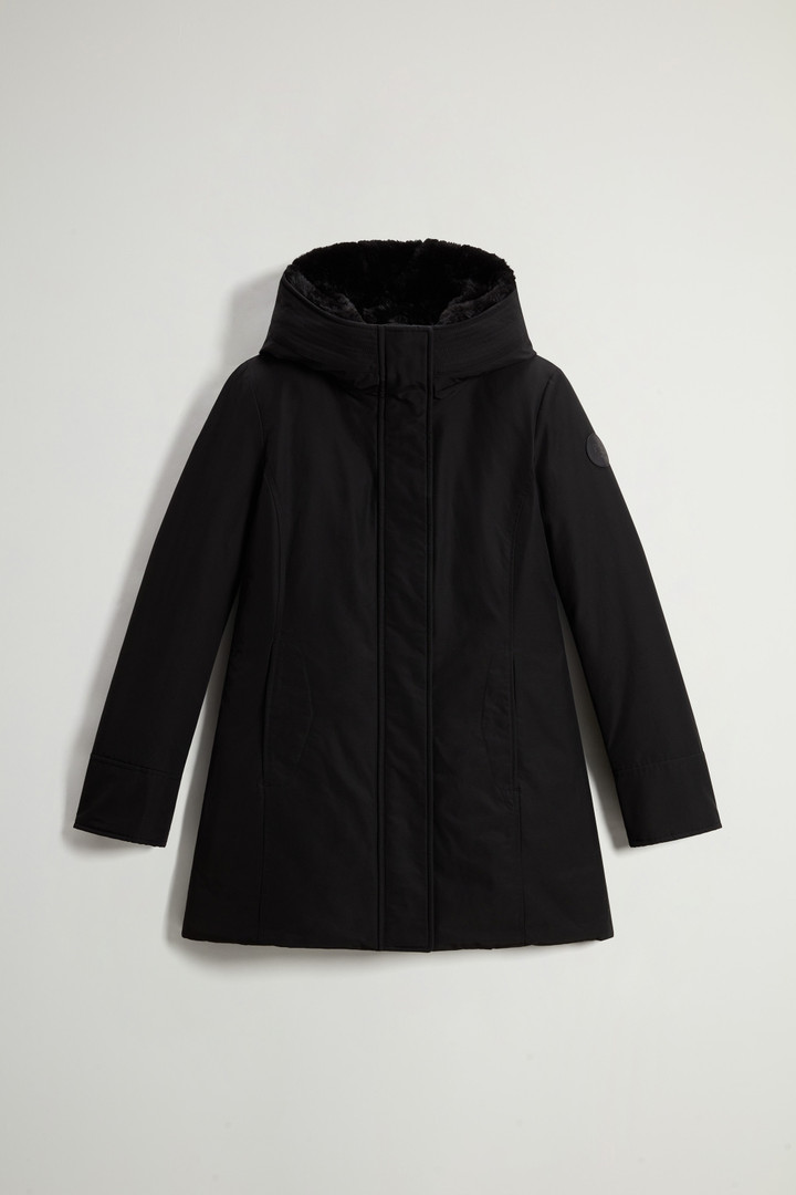 Boulder Parka in Ramar Cloth with Hood and Detachable Faux Fur Trim Black photo 5 | Woolrich