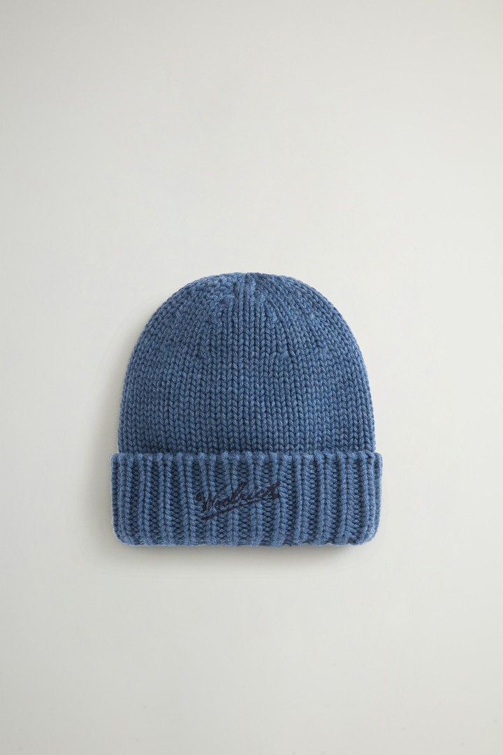 Boys’ Beanie in Pure Virgin Wool with Embroidered Logo Blue photo 1 | Woolrich