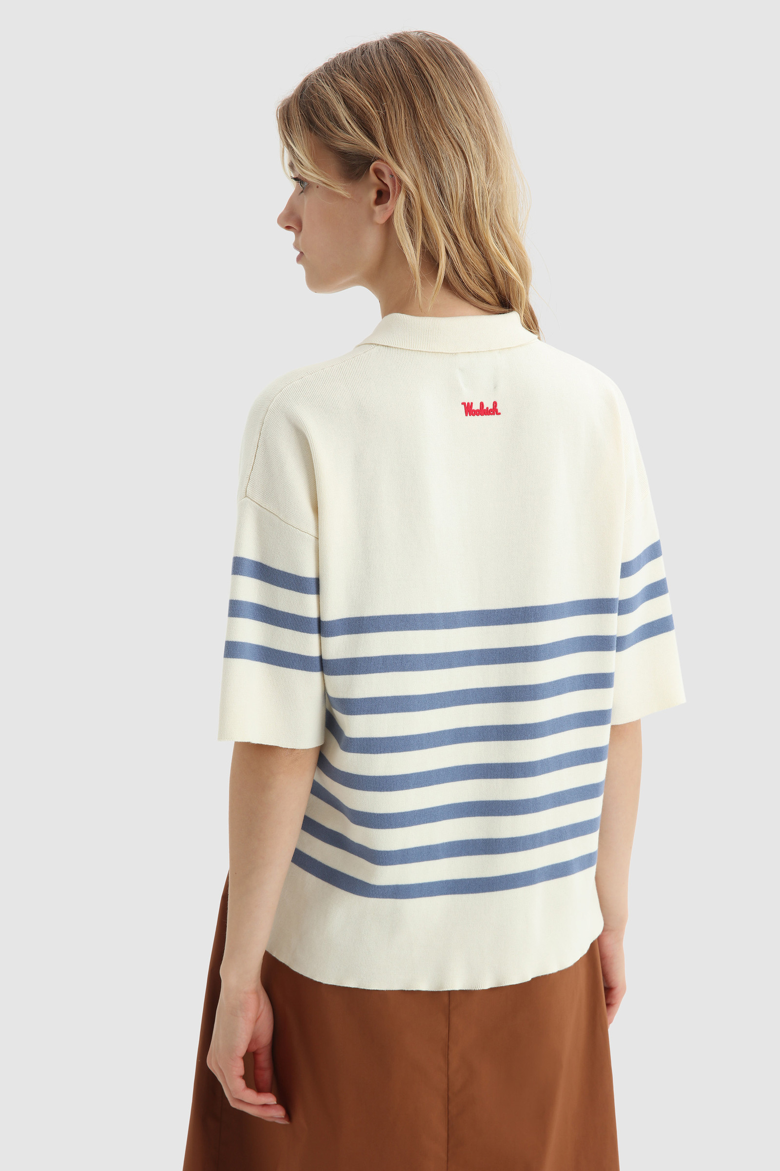 Striped Cotton Polo Shirt White photo 3 | Woolrich