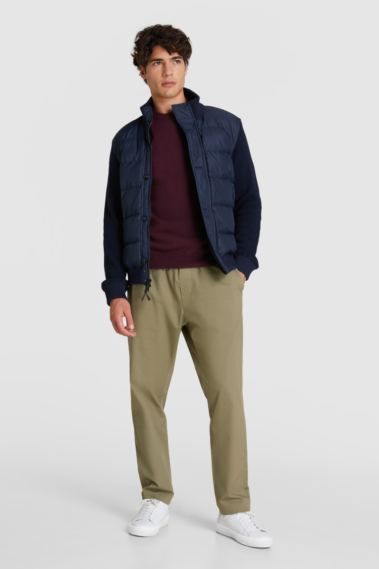 Padded Jacket With Wool-Cotton Blend Sleeves