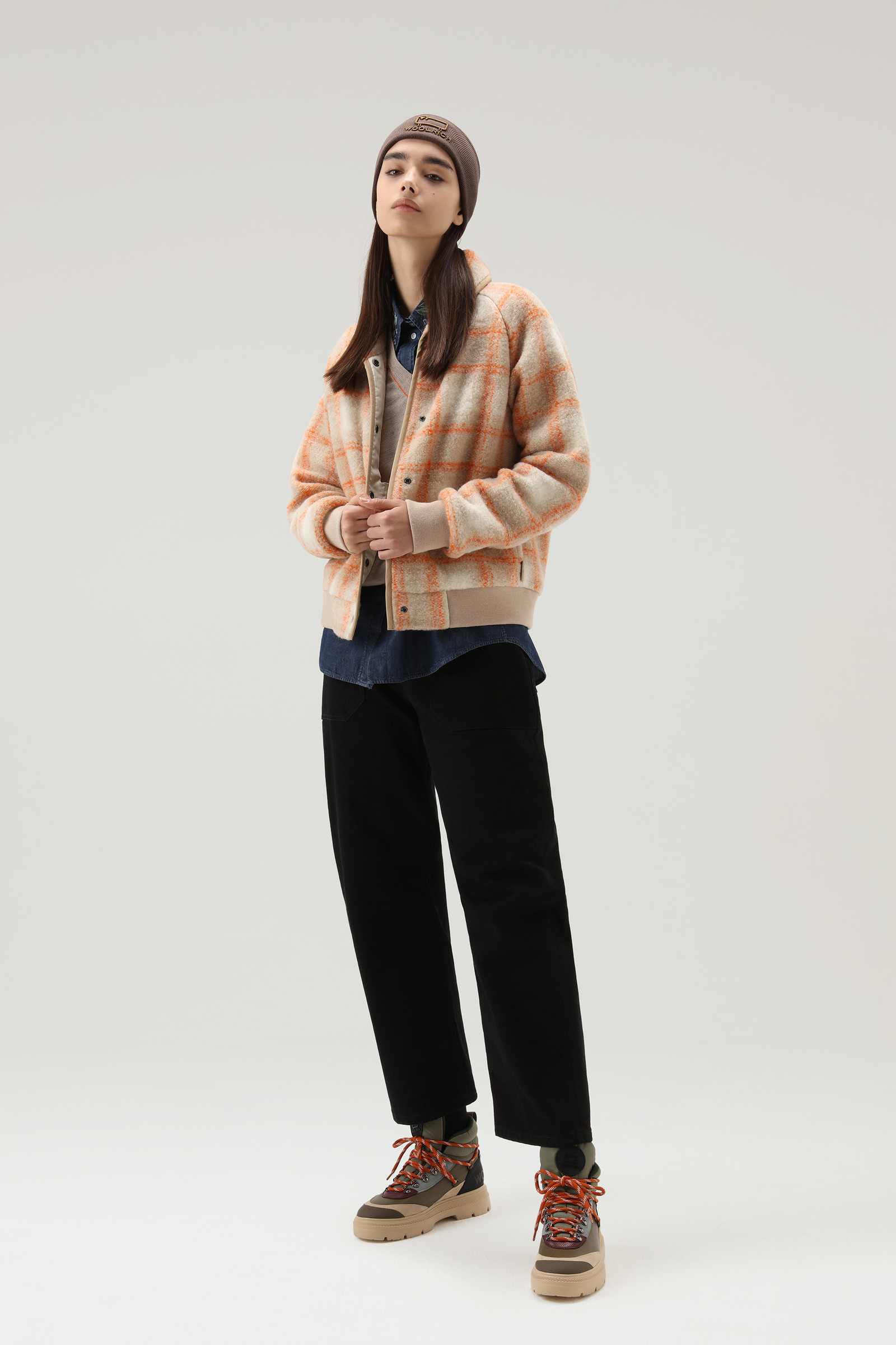 Chaqueta bomber de mezcla de lana Gentry con estampado de cuadros amarillo photo 2 | Woolrich