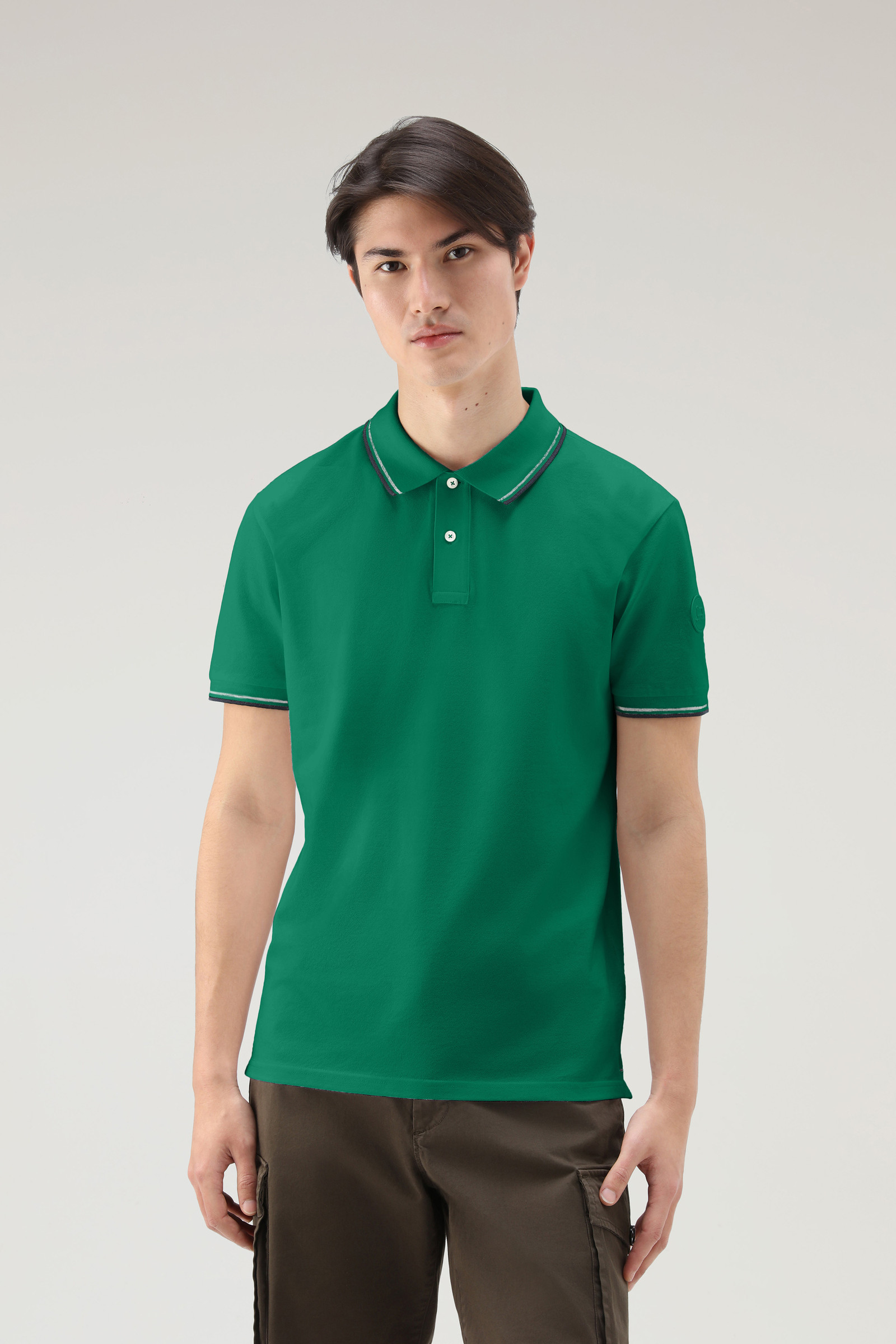 Polo Monterey en sergé de coton stretch vert | Woolrich