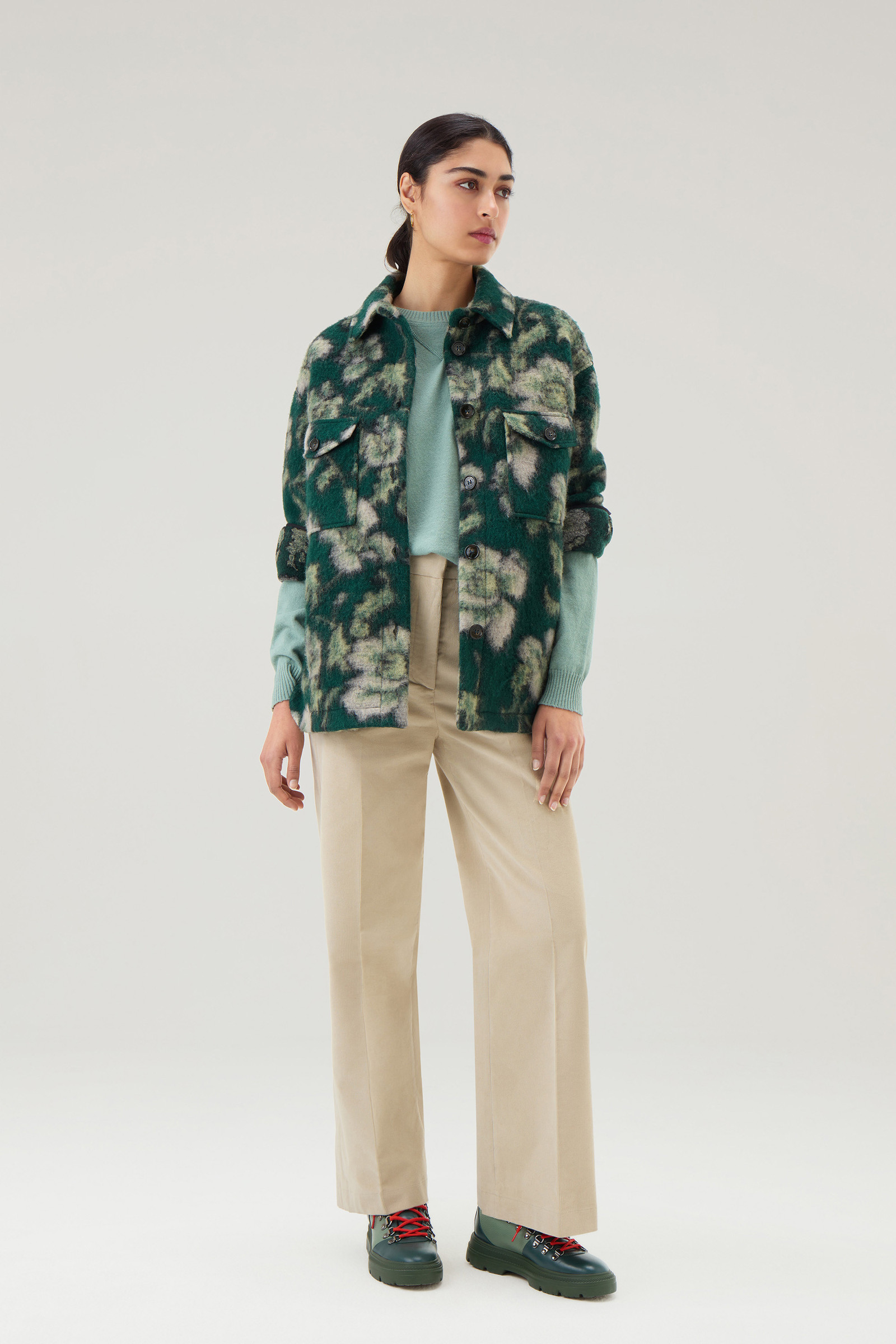 Gentry Overshirt in Wool Blend Green photo 2 | Woolrich