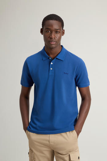 Garment-Dyed Mackinack Polo in Stretch Cotton Piquet Blue | Woolrich