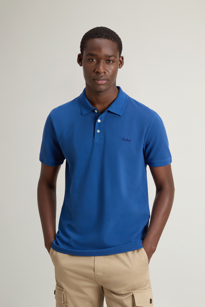 Woolrich Man Garment-Dyed Mackinack Polo In Stretch Cotton Piquet Blue Size L