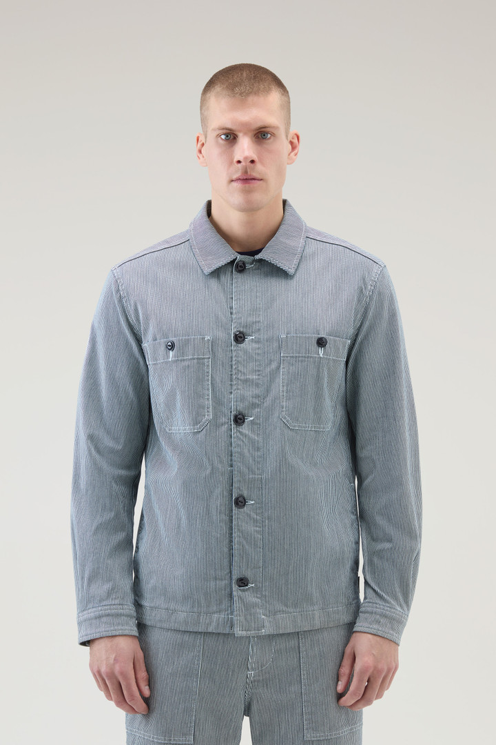 Striped Overshirt in Cotton Fleece Blue photo 1 | Woolrich