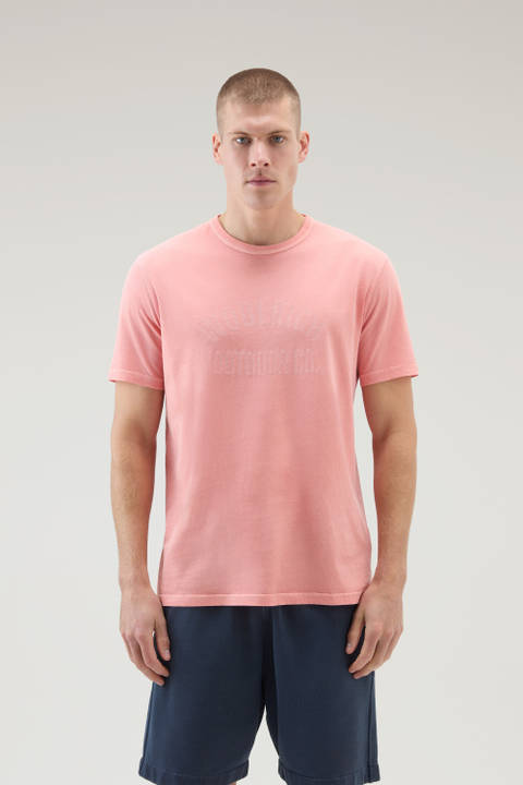 Pure Cotton Garment-Dyed T-Shirt with Print Pink | Woolrich