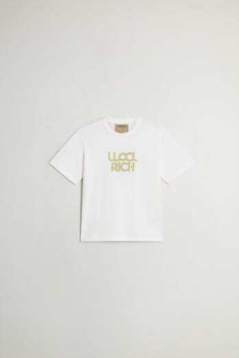 T-shirt pour garçon en pur coton avec logo imprimé sur la poitrine Blanc | Woolrich