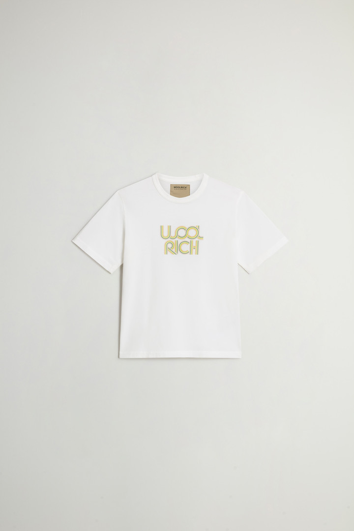 T-shirt pour garçon en pur coton avec logo imprimé sur la poitrine Blanc photo 1 | Woolrich