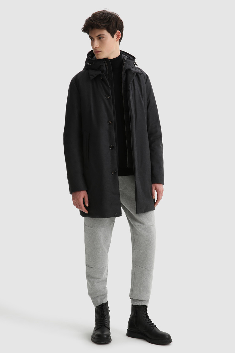 Luxury 2-in-1 coat in fine Italian wool and silk crafted with a Loro Piana fabric