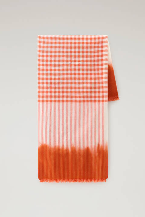 Wool and Cotton Blend Scarf with Micro-Check Pattern Orange | Woolrich